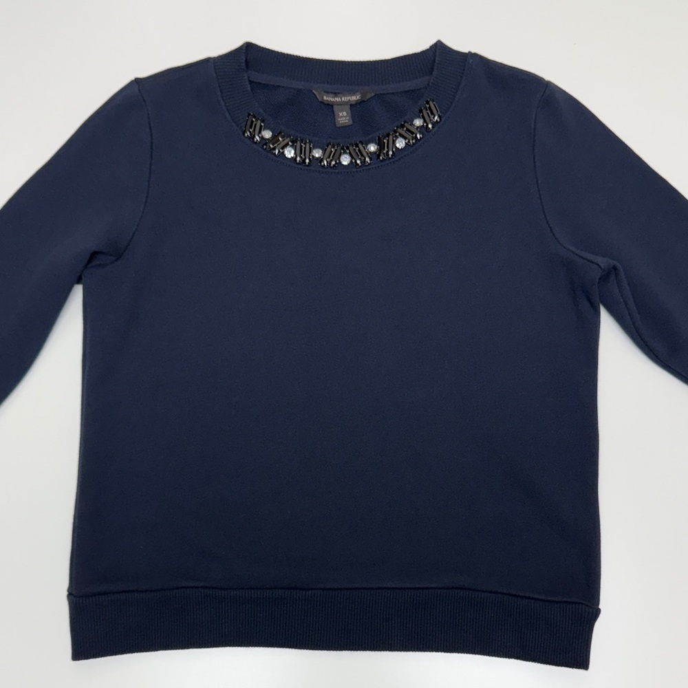 ✨ Banana Republic ✨ Crewneck Embellished 3/4 Sleeves Terry Cotton Sweater